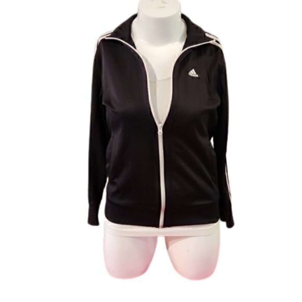 [Adidas] Black and White Zip Up Jacket - Size L